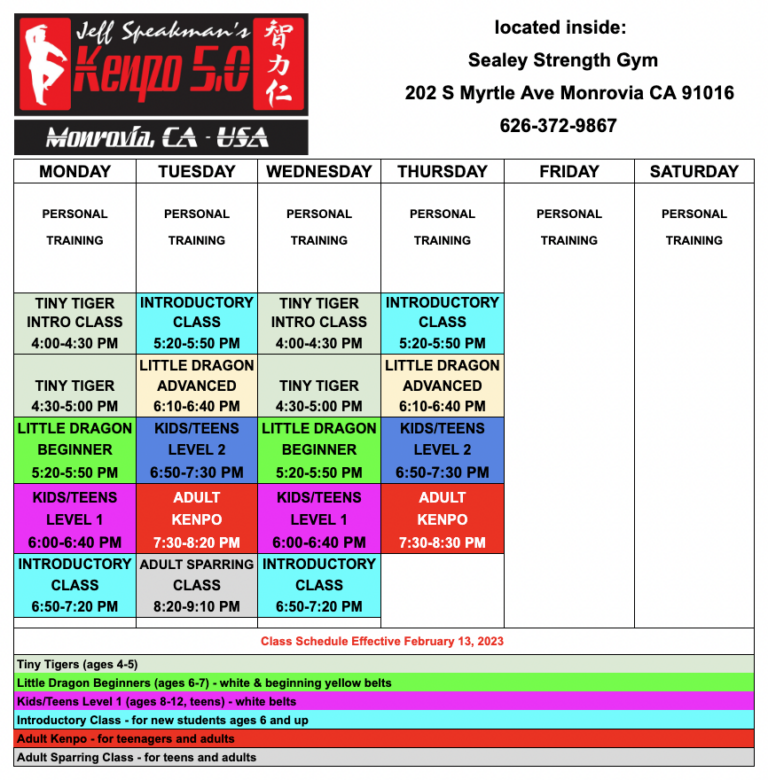 Schedule – Jeff Speakman's Kenpo 5.0 Karate